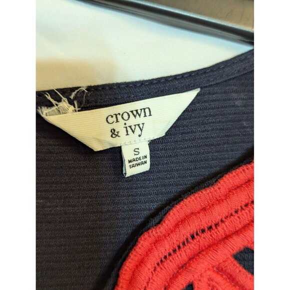 Crown & Ivy Womens Navy & Pink Embroidered Dress Size S - Picture 5 of 6